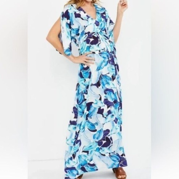 Pietro Brunelli Dresses & Skirts - Pietro Brunelli Verbena Maternity Maxi Dress Short Slit Sleeve Blue White Floral